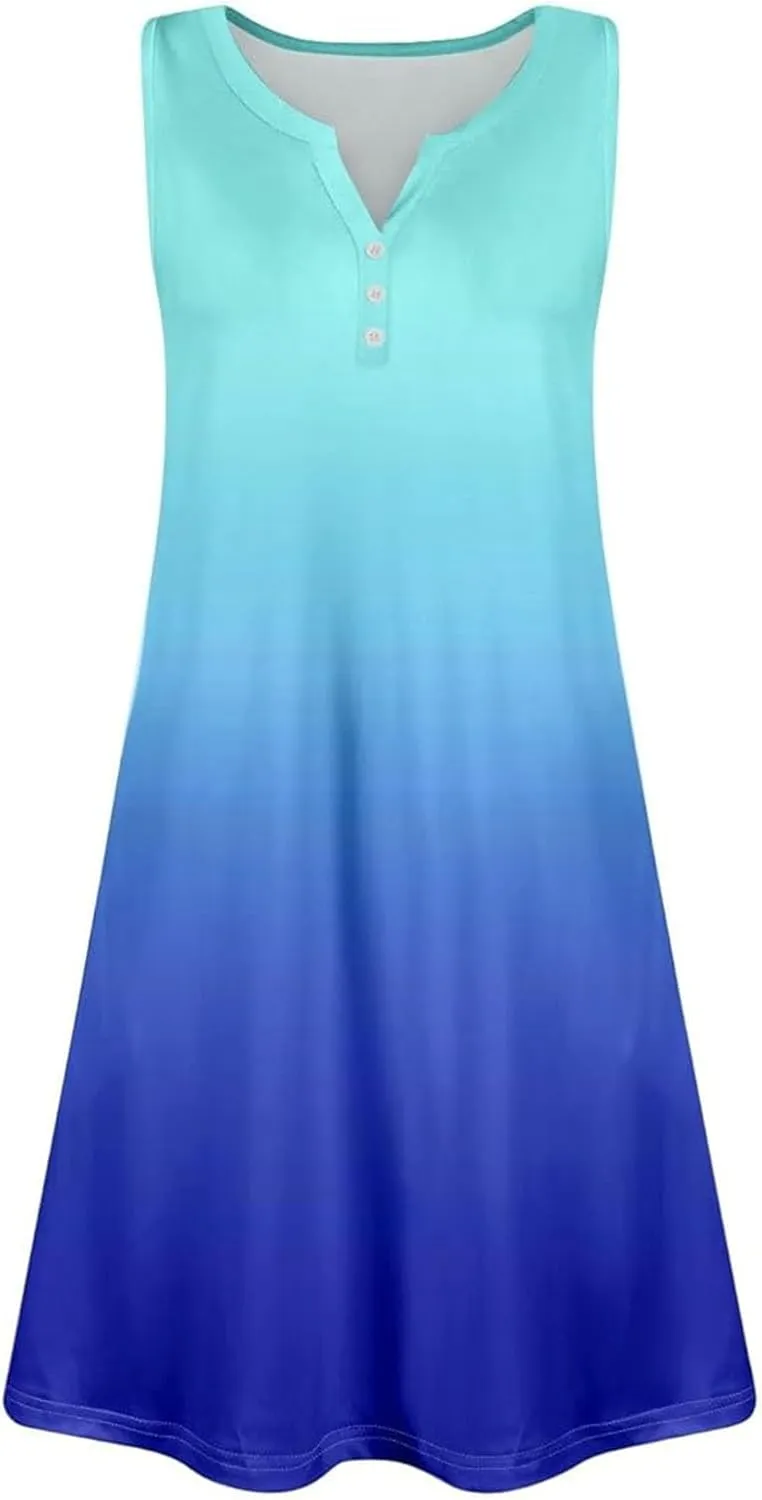 Dresses for Women Casual Summer Sleeveless Sundresses Boho Beach Dress Loose V Neck Swimsuit Coverup with Pockets
