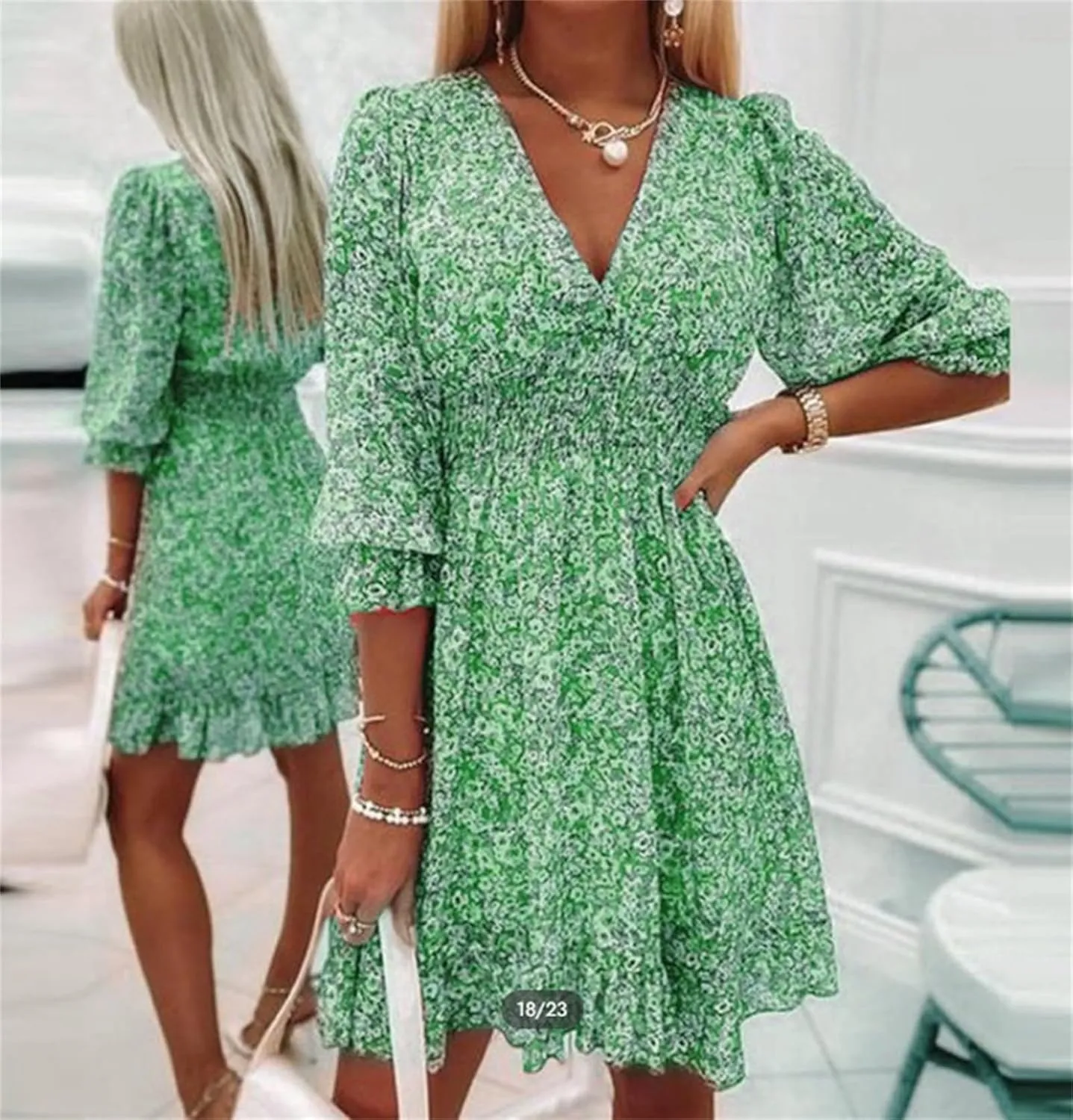 Dresses for Women Floral Midi Dress A-line Skirt Prom Dresses Deep V-Neck Flowy Wedding Guest Dress Beach Sundress