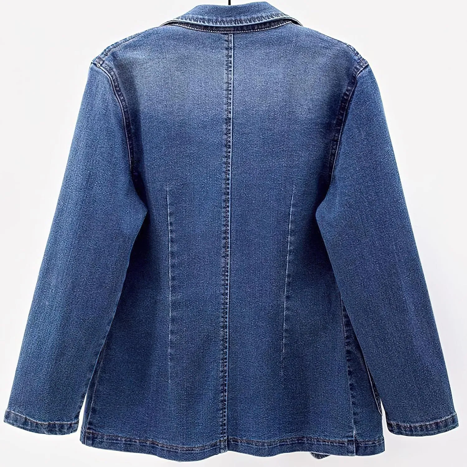 ebossy Women's Classic Notch Lapel Denim Blazer One Button Long Sleeve Slim Office Jean Jacket
