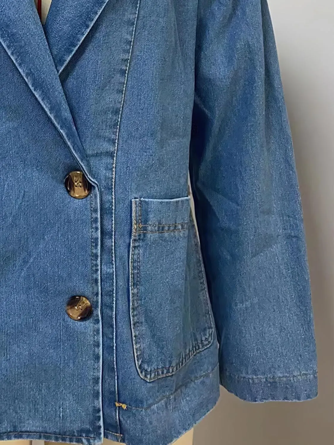 ebossy Women's Distressed Denim Jacket Blazer Classic Notched Lapel Button Down Slim Boyfriend Washed Jean Coat with Pockets