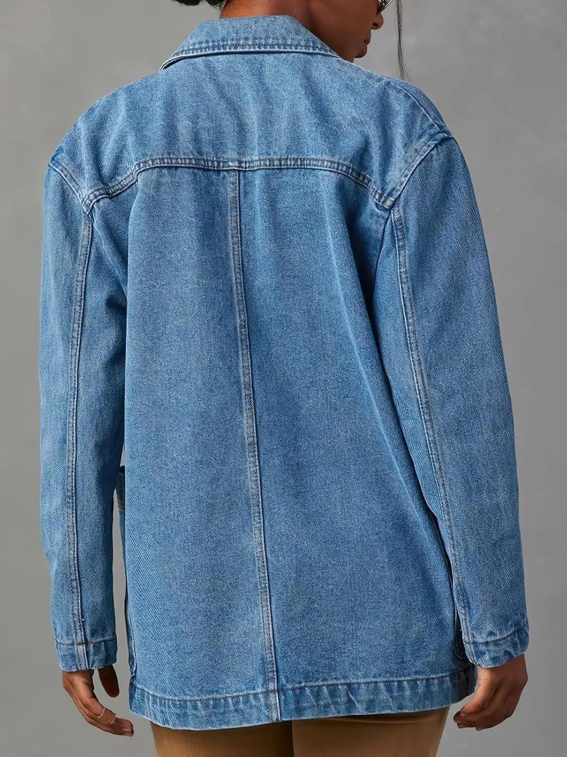 ebossy Women's Distressed Denim Jacket Blazer Classic Notched Lapel Button Down Slim Boyfriend Washed Jean Coat with Pockets