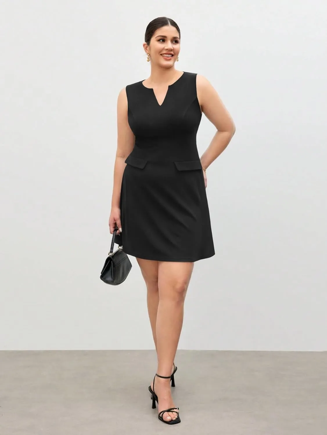 Ekaliy Casual Dresses for Women Semi Formal Business Dresses Tank Crewneck Loose Work Dresses with Pockets