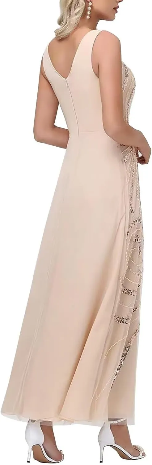 Elegant Chiffon Mother of The Bride Dress Long Sleeve Outfit for Sequin Mother of The Groom with Jacket