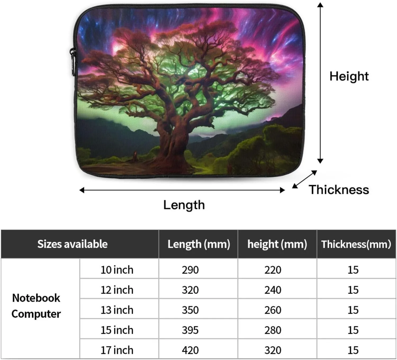 Ethereal Tree Laptop Sleeve Case 12 Inch Suitable for Notebook Computer Tablet Traveling Carrying Simple Case