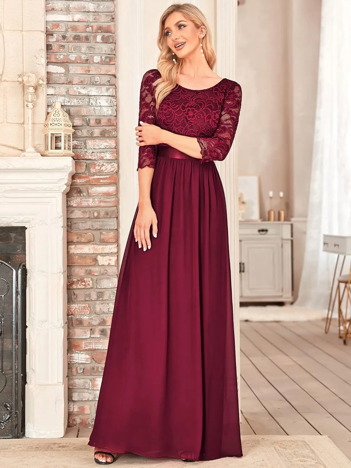 Ever-Pretty Women's Bridesmaid Dresses 3/4 Sleeve Empire Waist Maxi Mother of The Bride Dresses 07412