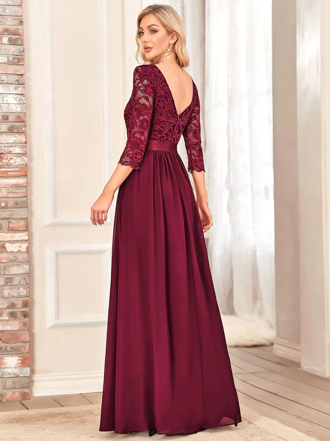 Ever-Pretty Women's Bridesmaid Dresses 3/4 Sleeve Empire Waist Maxi Mother of The Bride Dresses 07412