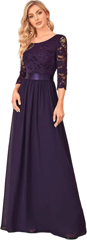 Ever-Pretty Women's Bridesmaid Dresses 3/4 Sleeve Empire Waist Maxi Mother of The Bride Dresses 07412