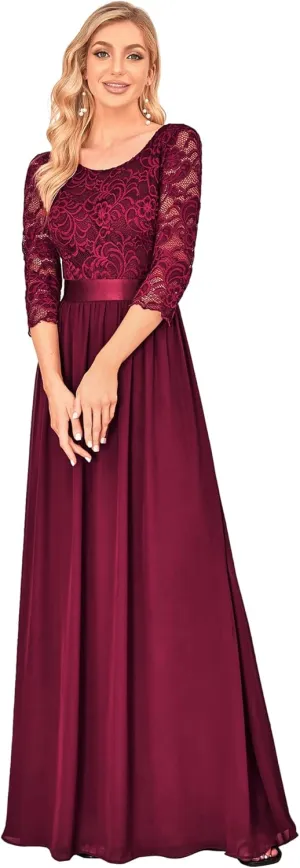 Ever-Pretty Women's Bridesmaid Dresses 3/4 Sleeve Empire Waist Maxi Mother of The Bride Dresses 07412