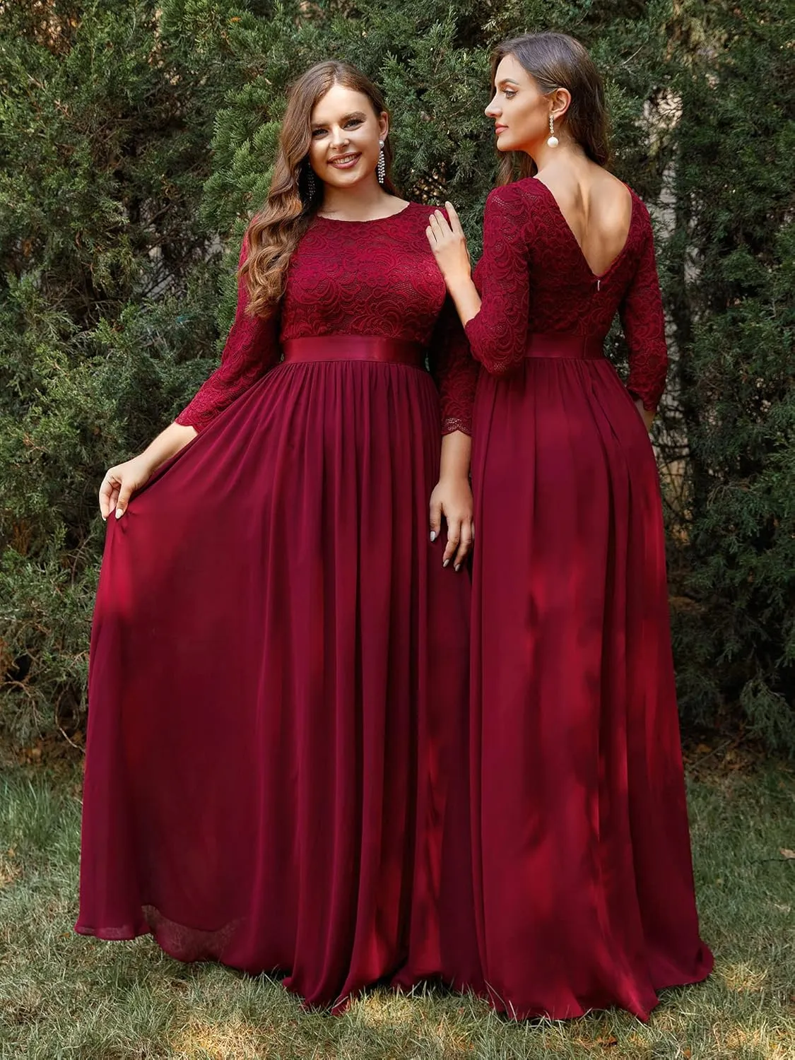 Ever-Pretty Women's Bridesmaid Dresses 3/4 Sleeve Empire Waist Maxi Mother of The Bride Dresses 07412