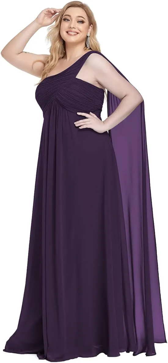 Ever-Pretty Womens One Shoulder Ruched Empire Waist Chiffon Maxi Plus Size Bridesmaid Dresses 09816-PZUSA