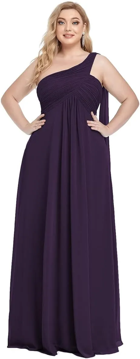 Ever-Pretty Womens One Shoulder Ruched Empire Waist Chiffon Maxi Plus Size Bridesmaid Dresses 09816-PZUSA