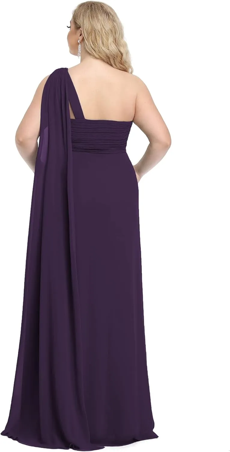 Ever-Pretty Womens One Shoulder Ruched Empire Waist Chiffon Maxi Plus Size Bridesmaid Dresses 09816-PZUSA