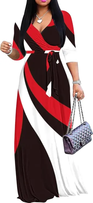 FANDEE Plus Size Maxi Dress for Women Casual Summer Sundress V-Neck 3/4 Sleeve