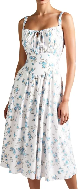 Floral Corset Milkmaid Dress Sun Dress Tea Midi Flowy Dresses for Women 2025 Beach Summer Garden Party Wedding Guest
