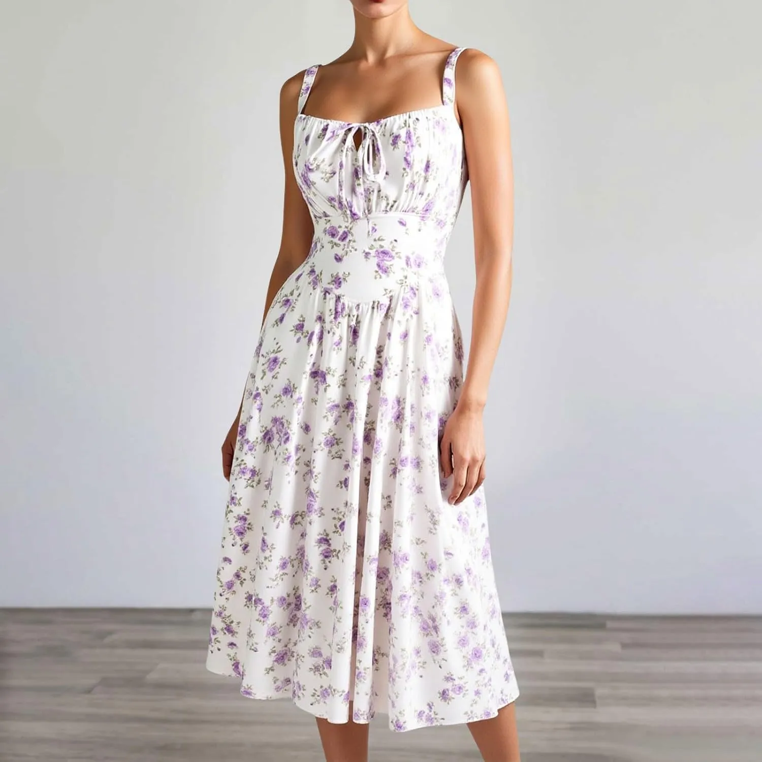 Floral Corset Milkmaid Dress Sun Dress Tea Midi Flowy Dresses for Women 2025 Beach Summer Garden Party Wedding Guest