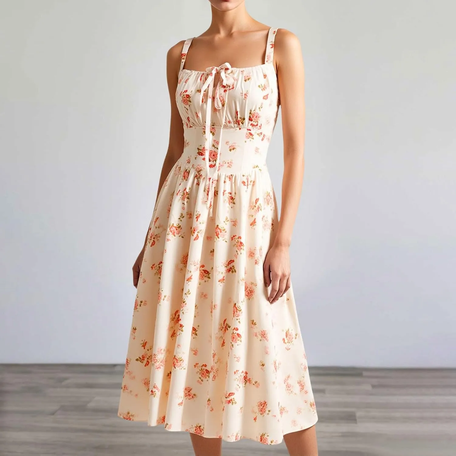 Floral Corset Milkmaid Dress Sun Dress Tea Midi Flowy Dresses for Women 2025 Beach Summer Garden Party Wedding Guest