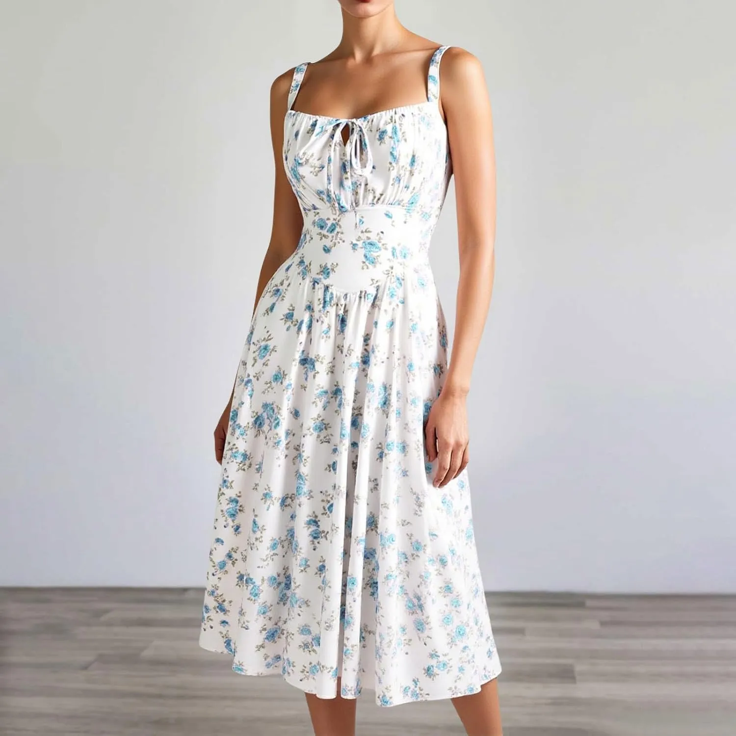 Floral Corset Milkmaid Dress Sun Dress Tea Midi Flowy Dresses for Women 2025 Beach Summer Garden Party Wedding Guest