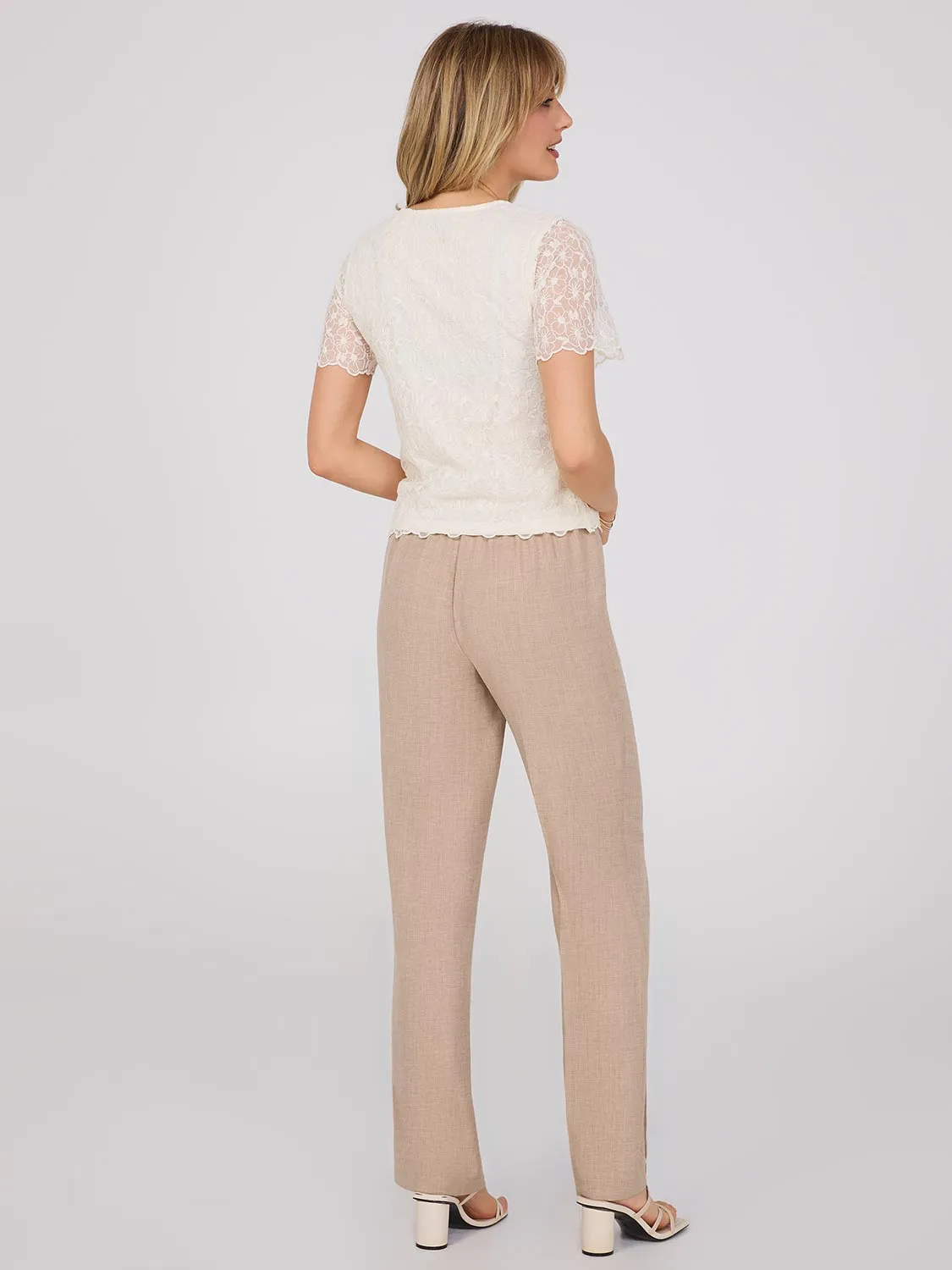 Floral Embroidered Mesh Top With Scallop Edges