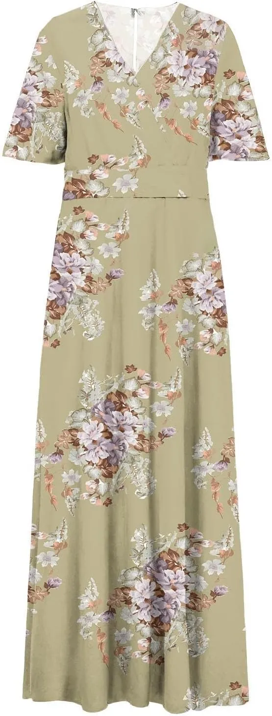 Floral Maxi Dresses for Women 2025 Summer Plus Size V Neck Flowy Split Long Dress Casual Baggy Comfy Beach Vacation Sundress