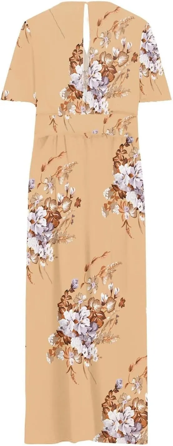 Floral Maxi Dresses for Women 2025 Summer Plus Size V Neck Flowy Split Long Dress Casual Baggy Comfy Beach Vacation Sundress