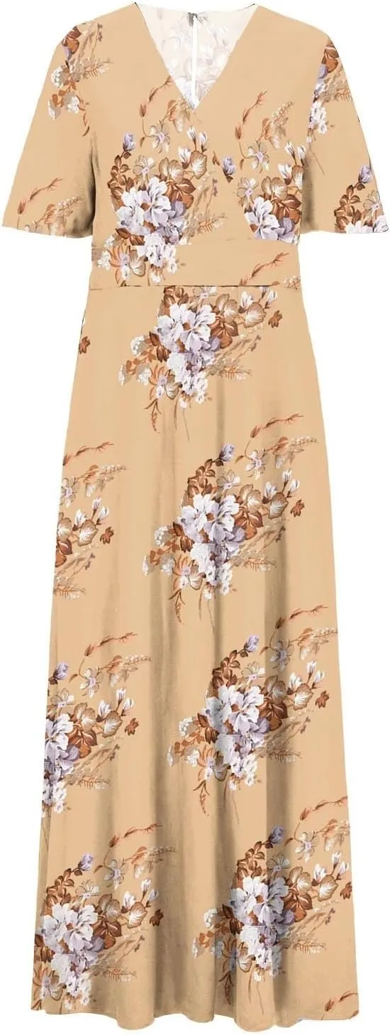 Floral Maxi Dresses for Women 2025 Summer Plus Size V Neck Flowy Split Long Dress Casual Baggy Comfy Beach Vacation Sundress