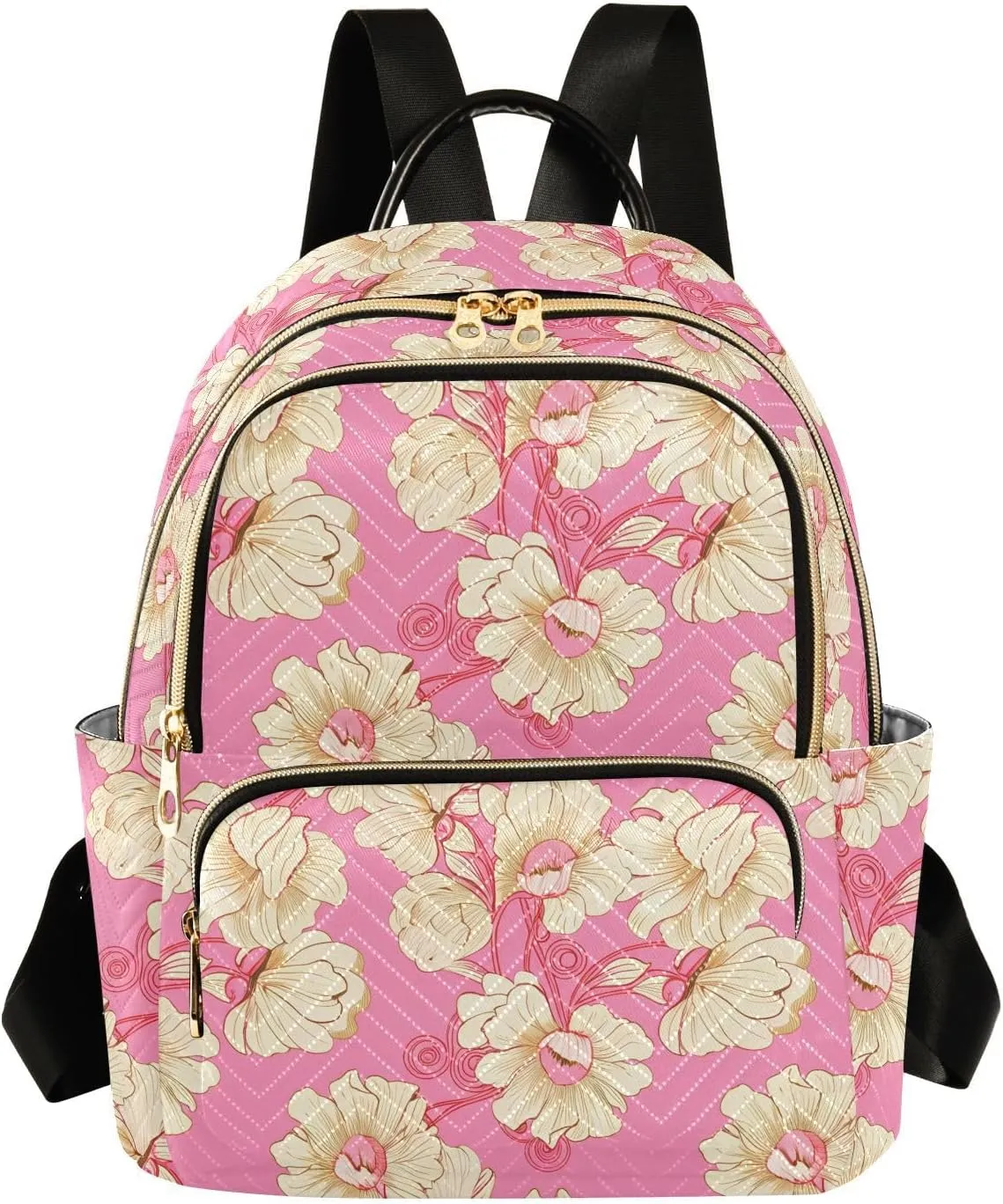 Flowers Elegant Delicate Pink Backpack Purse for Women Fashion Small Mini Daypack Purse for Lady Anti-theft Shoulder Bag Back Pack Handbag Lady Purse