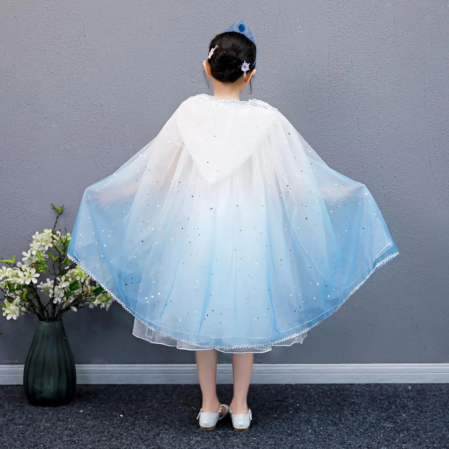 Fylytota/Girls Pink Star Print Tulle Cape Cape, one Size fits All, Pink/Blue/Purple
