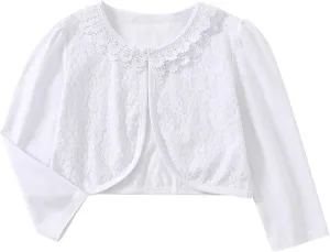 Girls Bolero Shrugs 3/4 Long Sleeve Light-Weight Bolero Cardigan Dress Cover Up for Communion