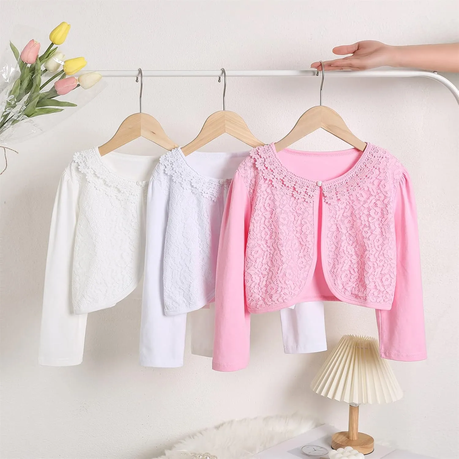 Girls Bolero Shrugs 3/4 Long Sleeve Light-Weight Bolero Cardigan Dress Cover Up for Communion