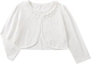 Girls Bolero Shrugs 3/4 Long Sleeve Light-Weight Bolero Cardigan Dress Cover Up for Communion