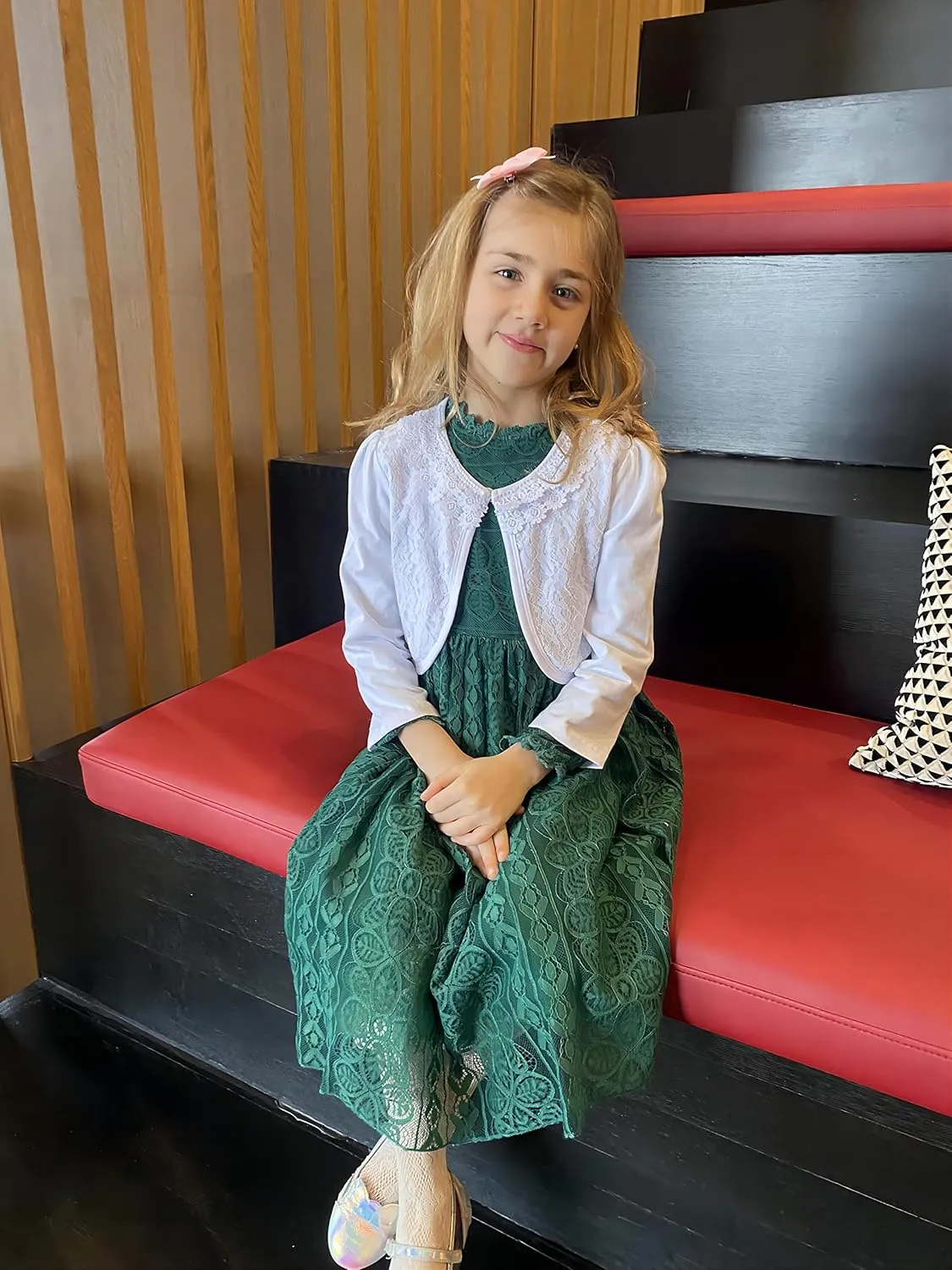 Girls Bolero Shrugs 3/4 Long Sleeve Light-Weight Bolero Cardigan Dress Cover Up for Communion