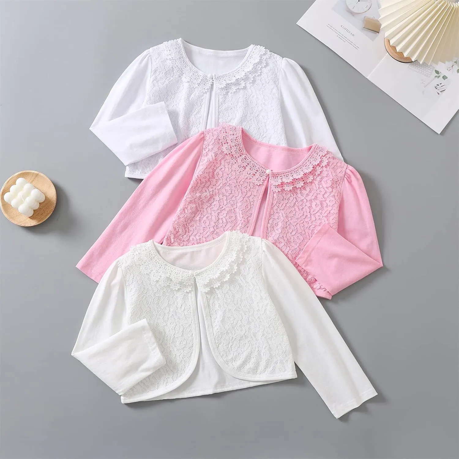 Girls Bolero Shrugs 3/4 Long Sleeve Light-Weight Bolero Cardigan Dress Cover Up for Communion