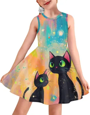 Girls Summer Dress High Waisted Sleeveless Camisole Party Holiday Swing Sunny Dress for 3-16 Teens