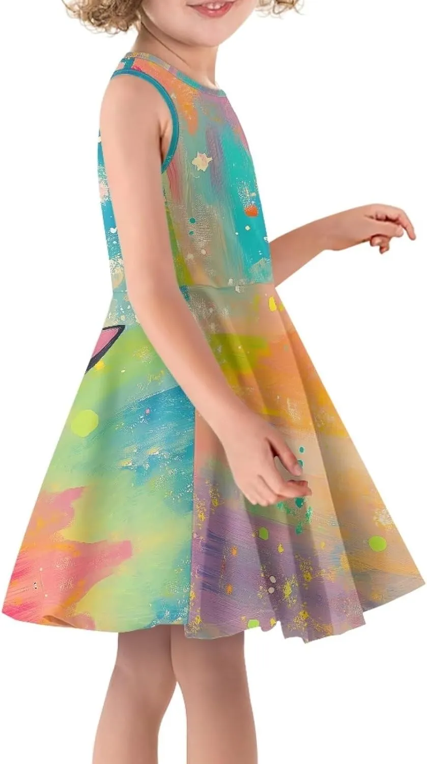 Girls Summer Dress High Waisted Sleeveless Camisole Party Holiday Swing Sunny Dress for 3-16 Teens