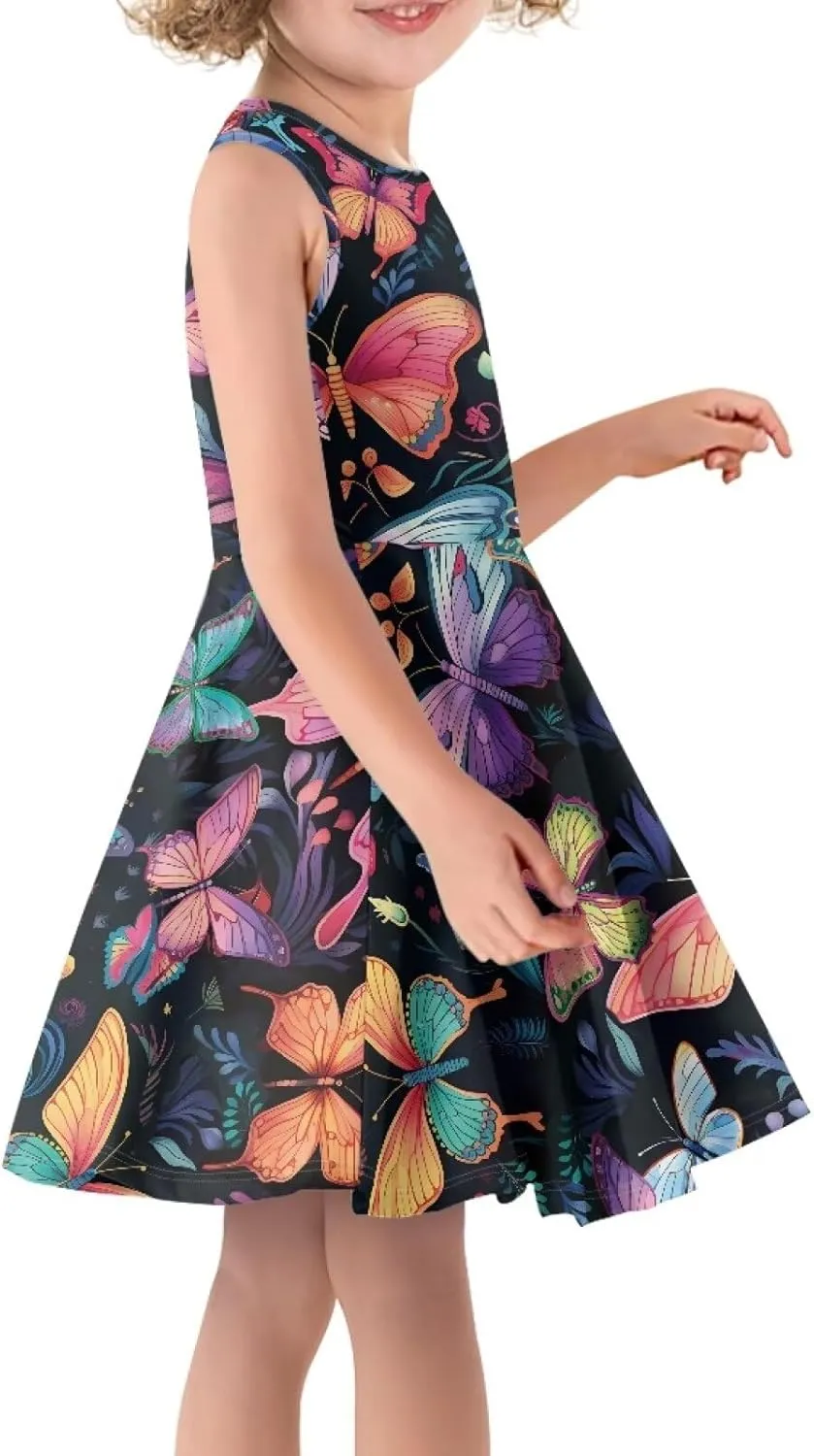 Girls Summer Dress High Waisted Sleeveless Camisole Party Holiday Swing Sunny Dress for 3-16 Teens