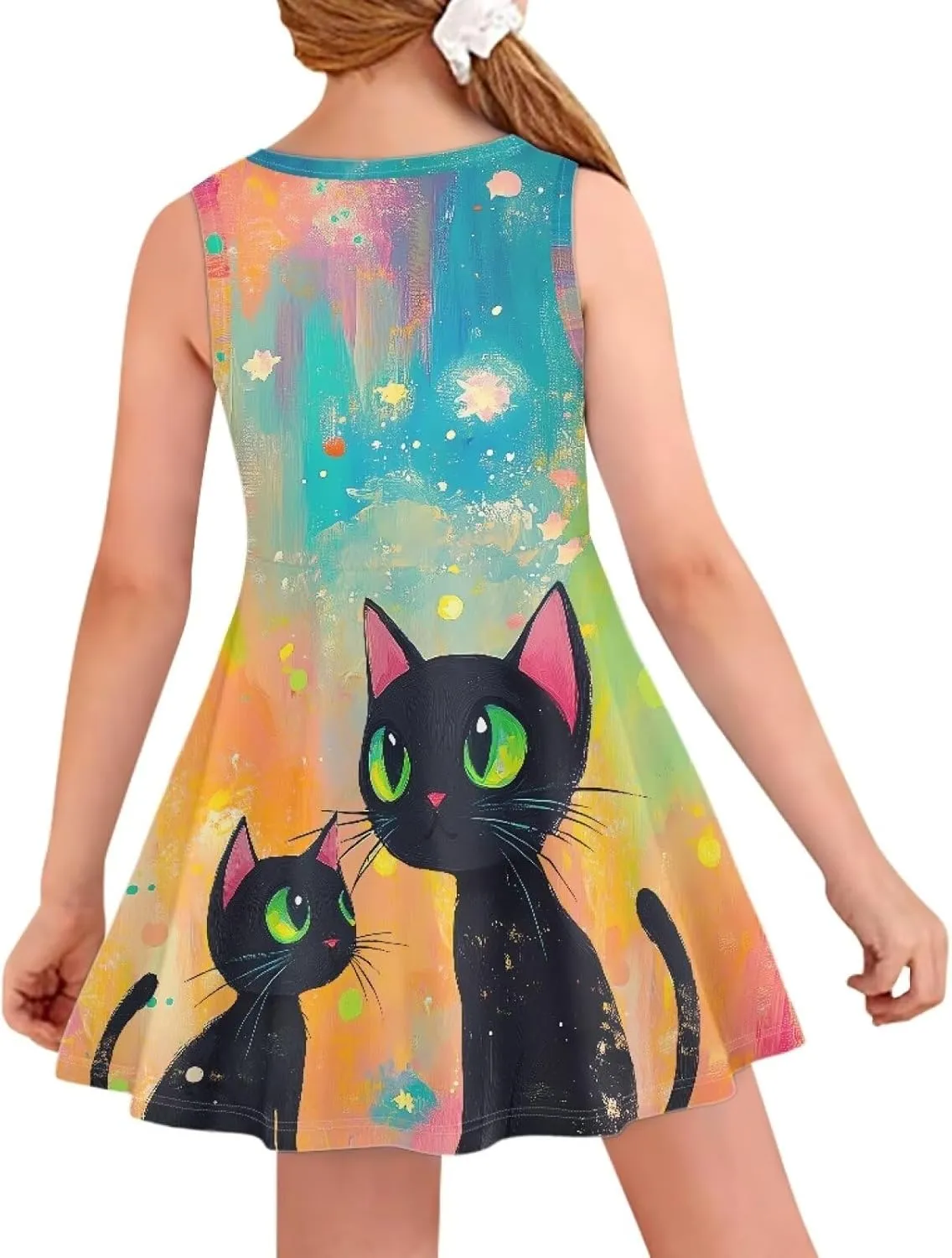 Girls Summer Dress High Waisted Sleeveless Camisole Party Holiday Swing Sunny Dress for 3-16 Teens