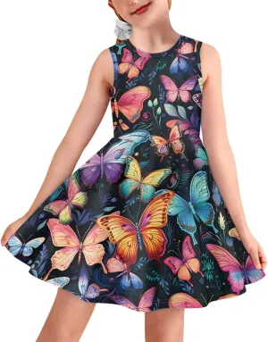 Girls Summer Dress High Waisted Sleeveless Camisole Party Holiday Swing Sunny Dress for 3-16 Teens