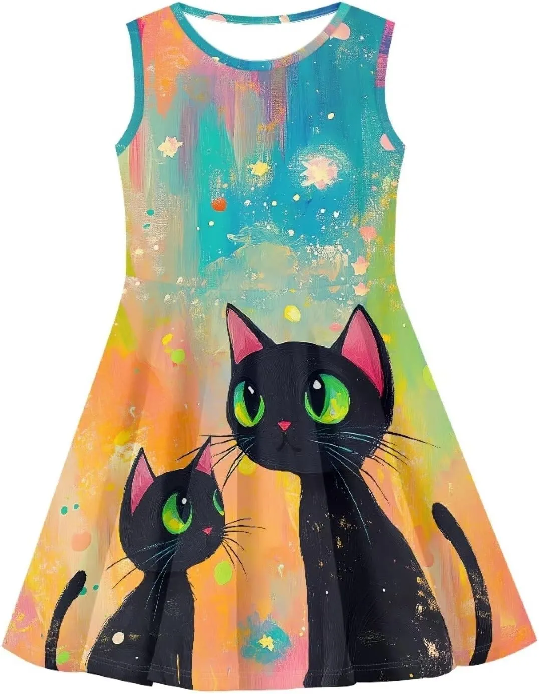 Girls Summer Dress High Waisted Sleeveless Camisole Party Holiday Swing Sunny Dress for 3-16 Teens
