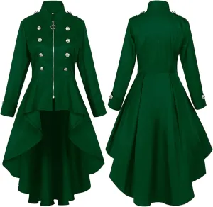 Gothic Steampunk Trench Coat for Women Medieval Tuxedo Ruffle Hem Trench Jacket Classic Halloween Costume