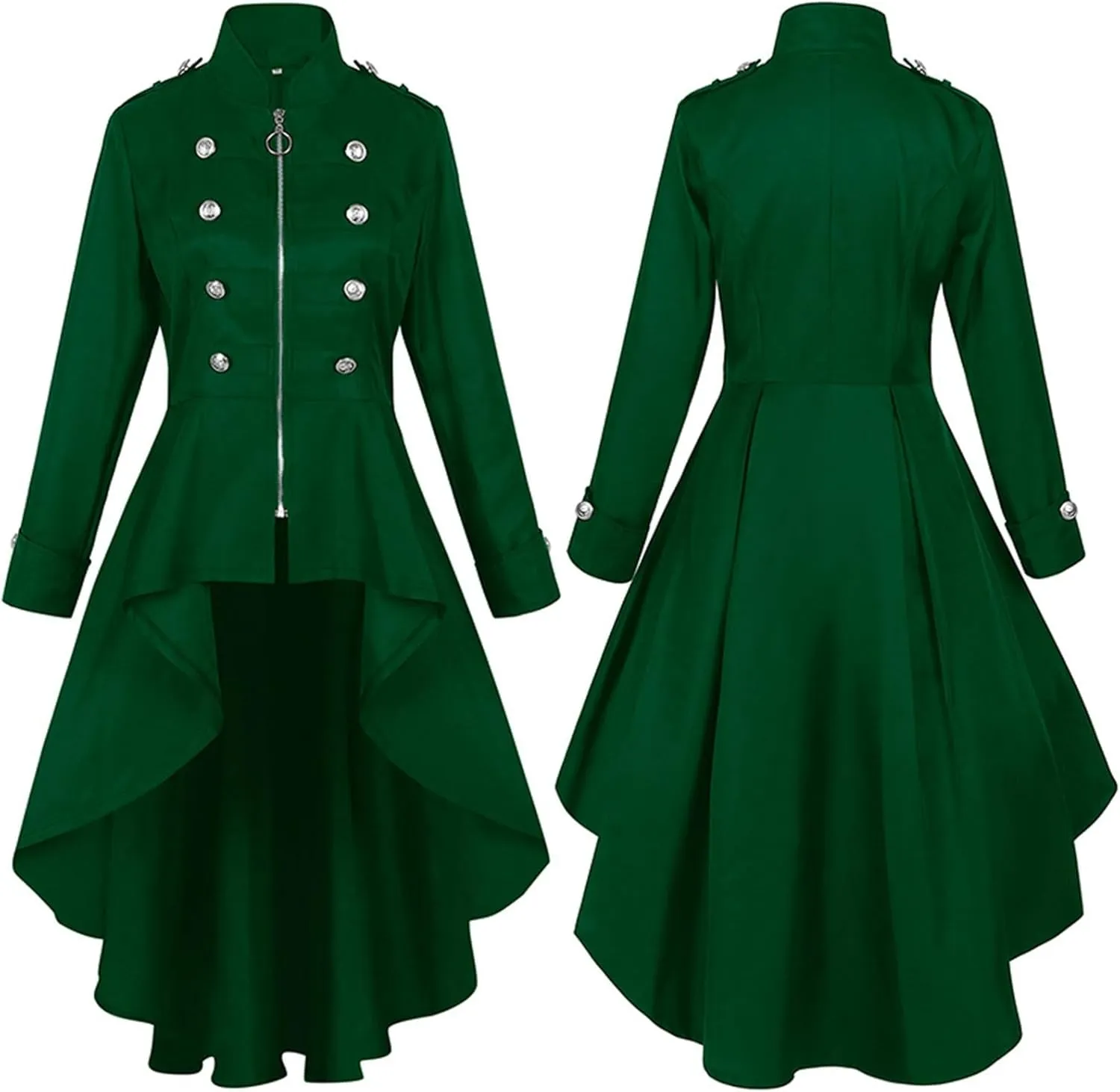 Gothic Steampunk Trench Coat for Women Medieval Tuxedo Ruffle Hem Trench Jacket Classic Halloween Costume