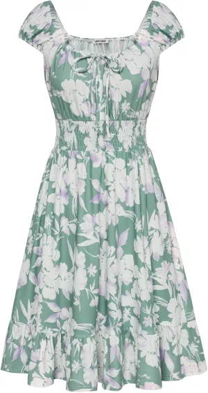 GRACE KARIN Women's Floral Dress 2024 Summer Cap Sleeve Smocked Flowy A Line Short Dress Boho Flared Swing Mini Dresses