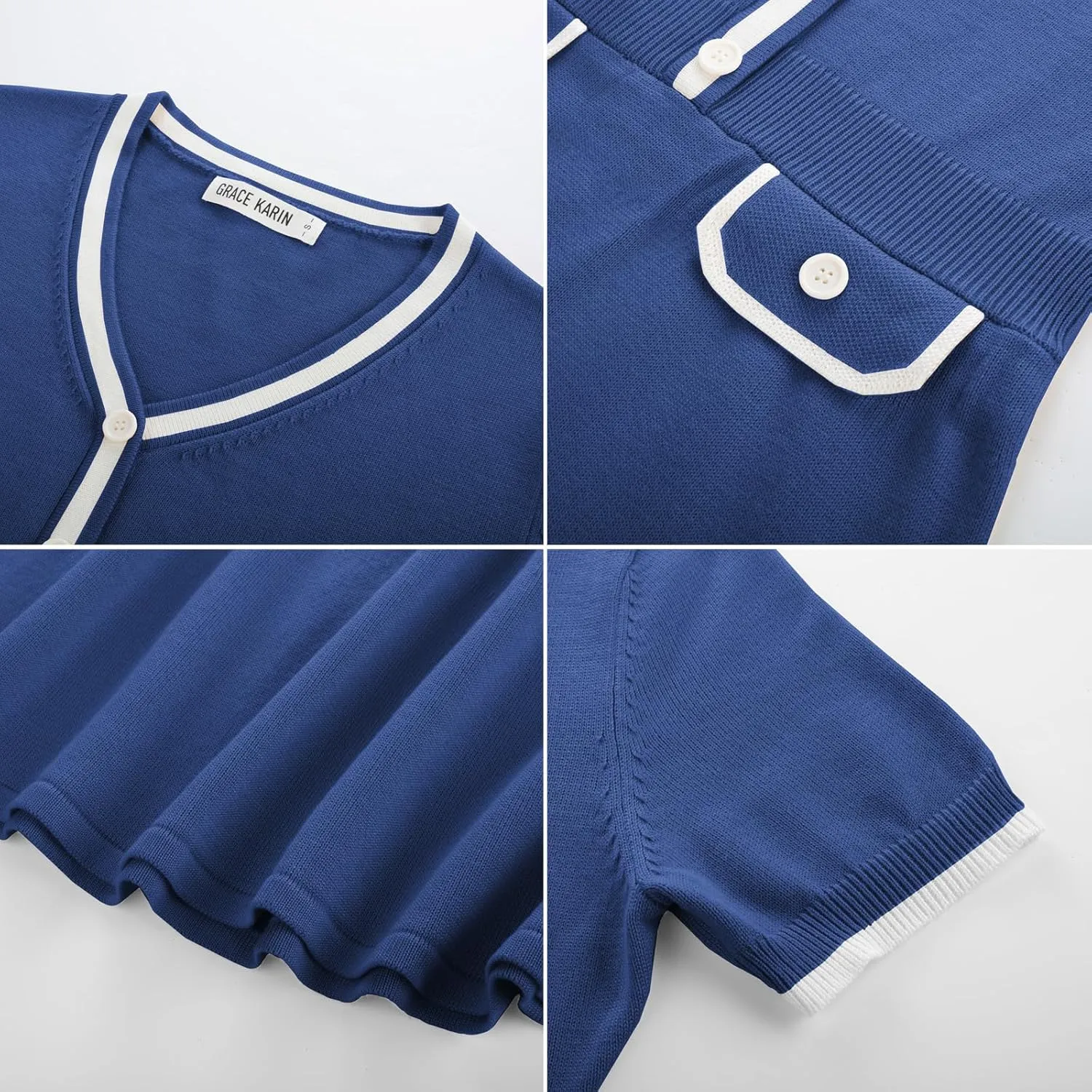 GRACE KARIN Women's Summer Short Sleeve Mini Dress 2025 Causual V Neck A Line Color Block Button Knit Sweater Short Dresses