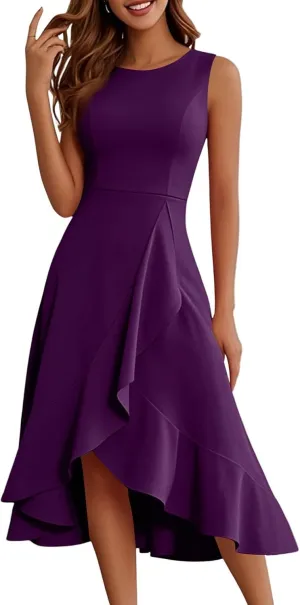 Graduation Dresses for Women 2025 Wrap High Low Summer Midi Dress Ruffle Cocktail Wedding Guest Dress with Slit