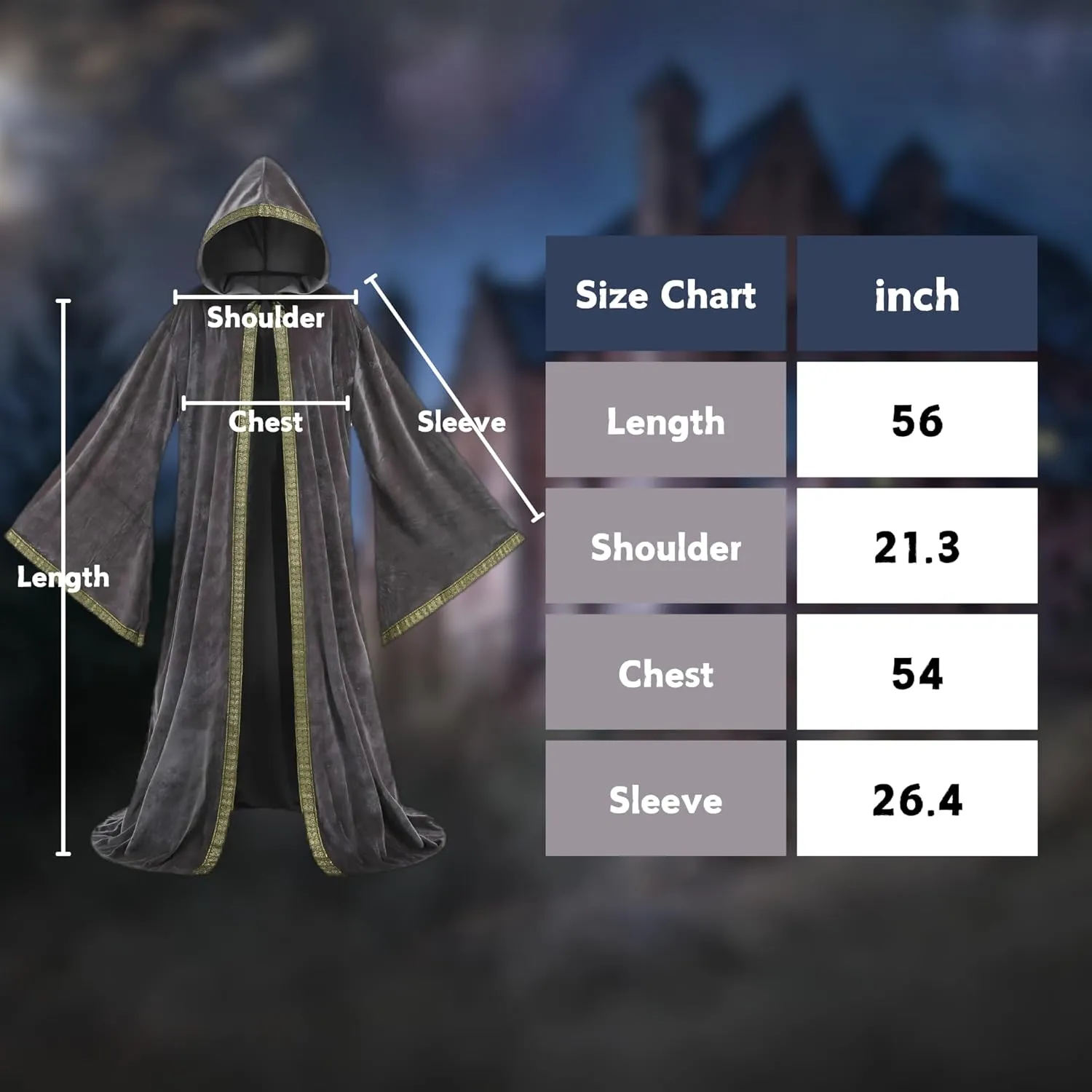 GRAJTCIN Unisex Velvet Wizard Robe Wizard Cloak Cosplay Renaissance Costume Halloween