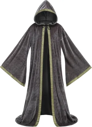 GRAJTCIN Unisex Velvet Wizard Robe Wizard Cloak Cosplay Renaissance Costume Halloween