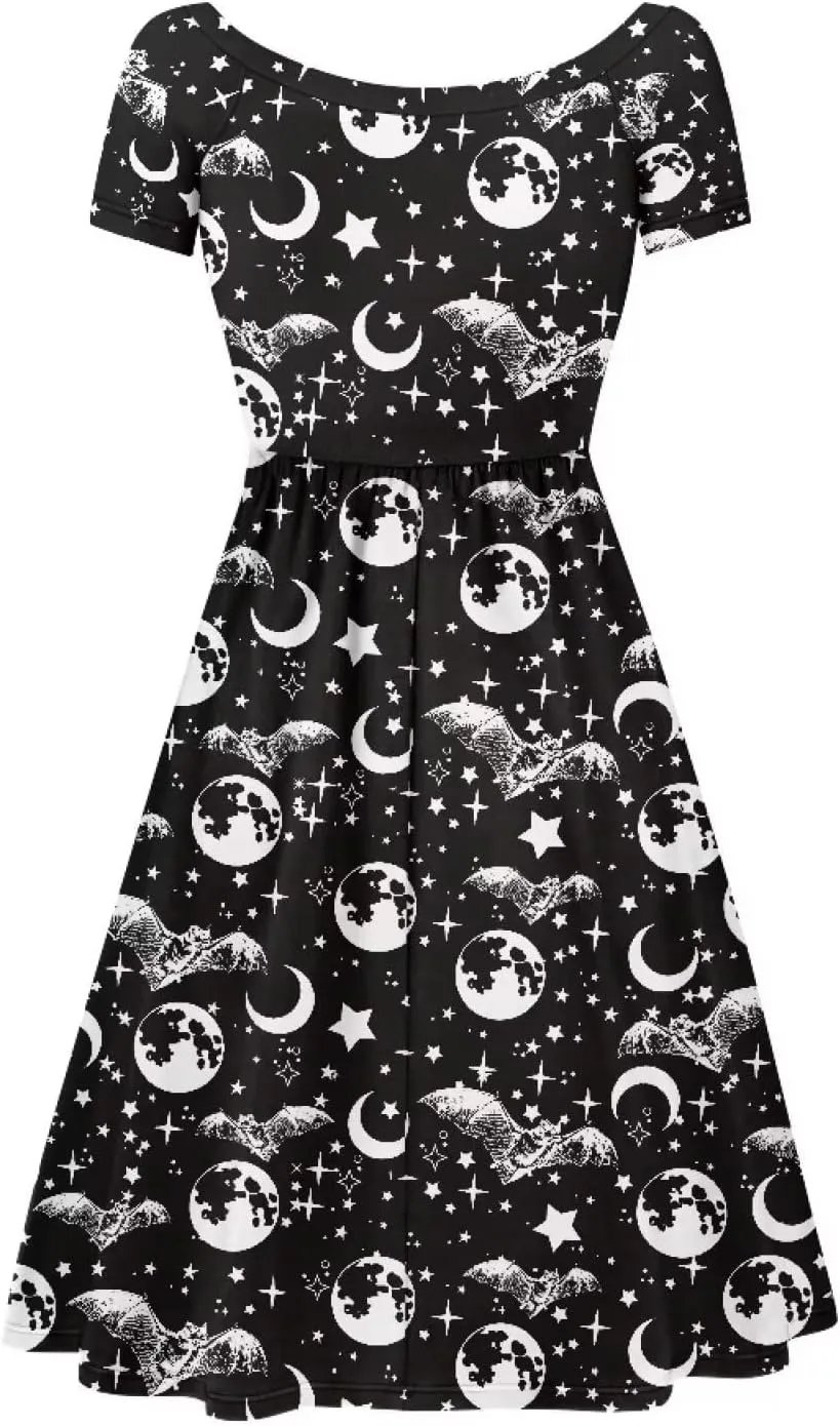 Halloween Flowy Knee Length Dress for Women Scoop Neck Short Sleeve Midi Dress Size XS-4XL