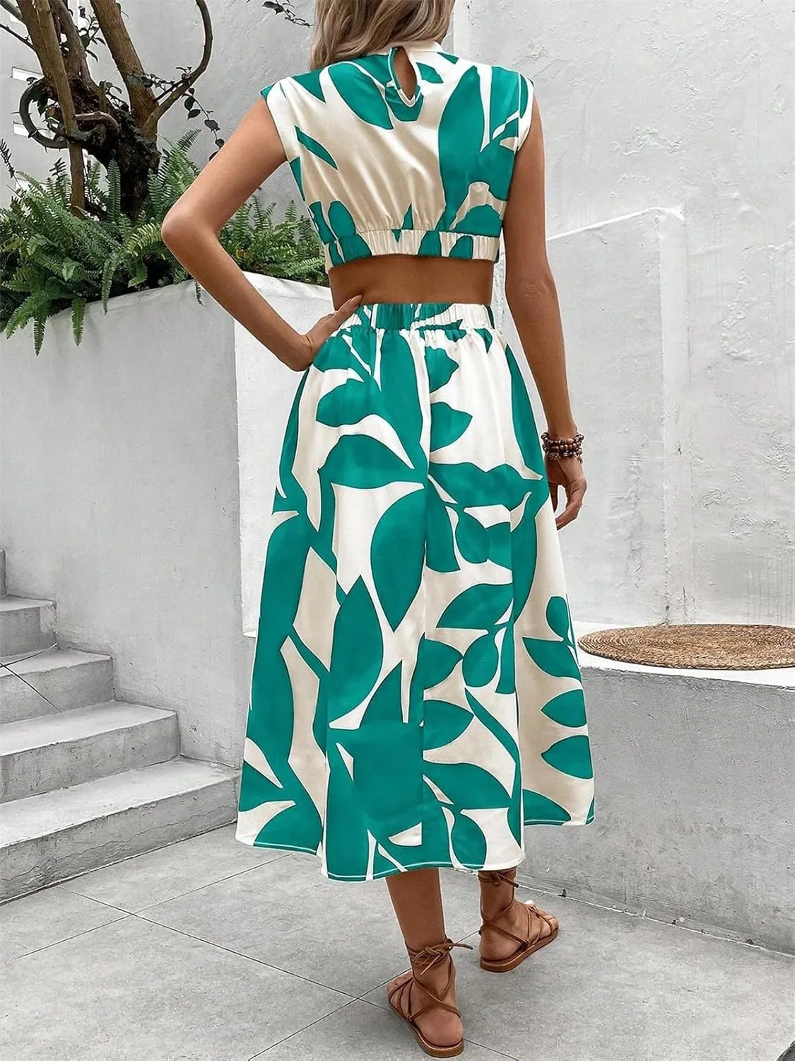 Halter Sleeveless Floral Dress Women's Maxi Dress Summer Dresses for Women Trendy Crewneck