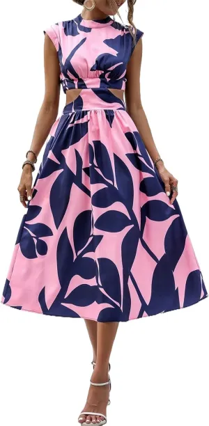 Halter Sleeveless Floral Dress Women's Maxi Dress Summer Dresses for Women Trendy Crewneck