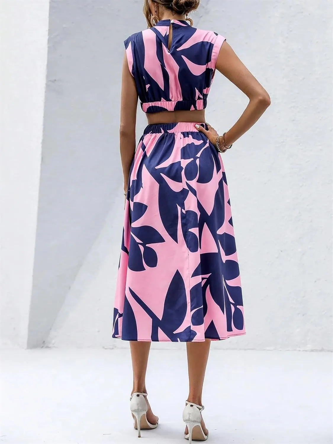 Halter Sleeveless Floral Dress Women's Maxi Dress Summer Dresses for Women Trendy Crewneck