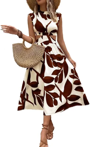 Halter Sleeveless Floral Dress Women's Maxi Dress Summer Dresses for Women Trendy Crewneck